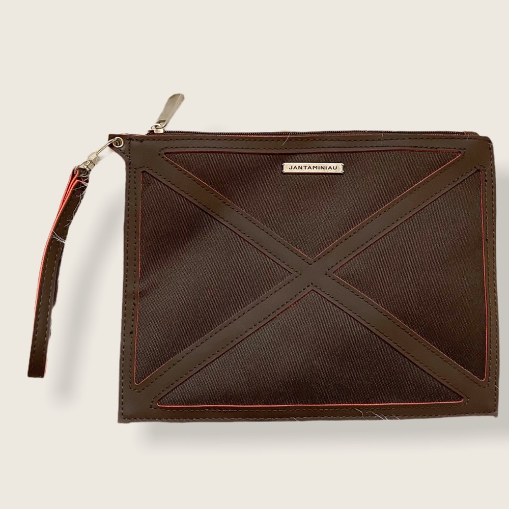 Jantaminiau for KLM Pouch Wristlet Brown/Orange